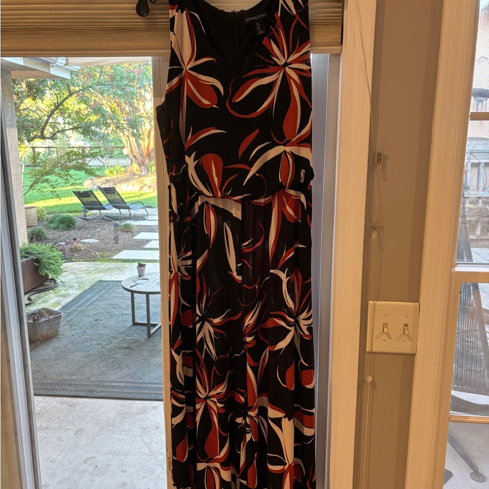 Cynthia Rowley Black and Red Floral Maxi Dress